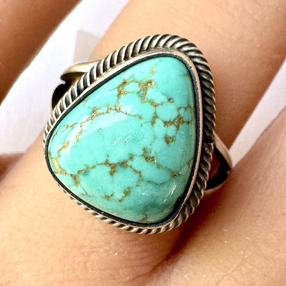 Navajo Turquoise Ring Sz‎ 7 Signed Skeets Sterling Native American Handmade